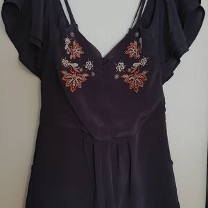 Embroidered Black Top